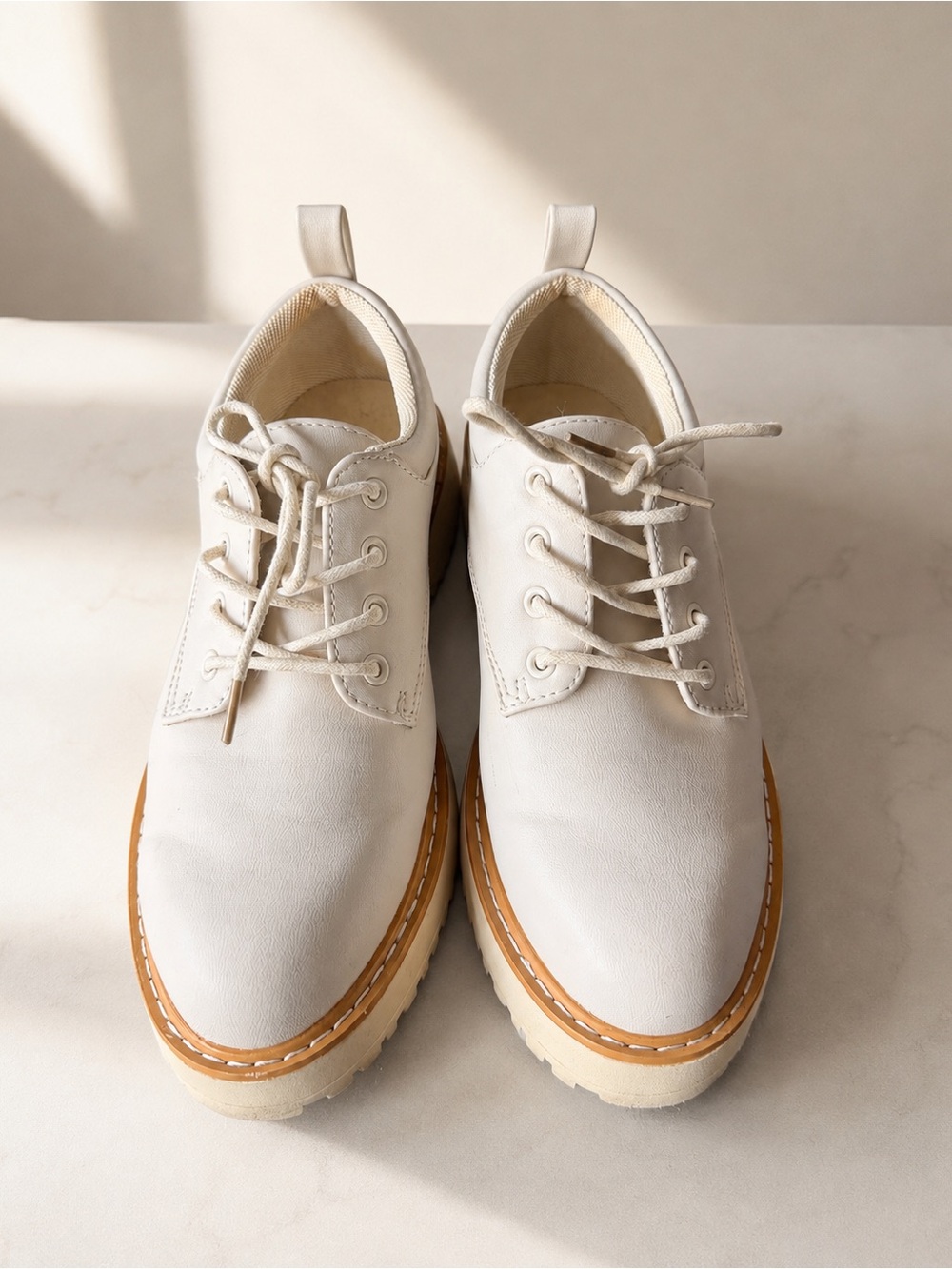 Cream Chunky Lace-Up Oxford Shoes